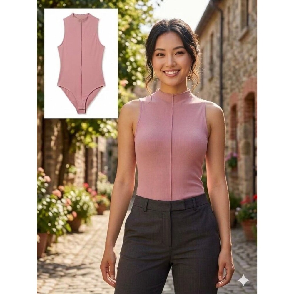 NWT And Now This Bodysuit M, Ribbed Dusty Pink Mauve Shadow Tank Mock Neck Gen Z